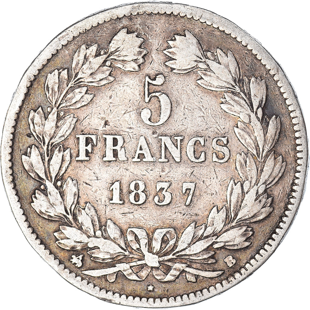 Coin, France, Louis-Philippe, 5 Francs, 1837, Rouen, VF(20-25), Silver, KM:749.2