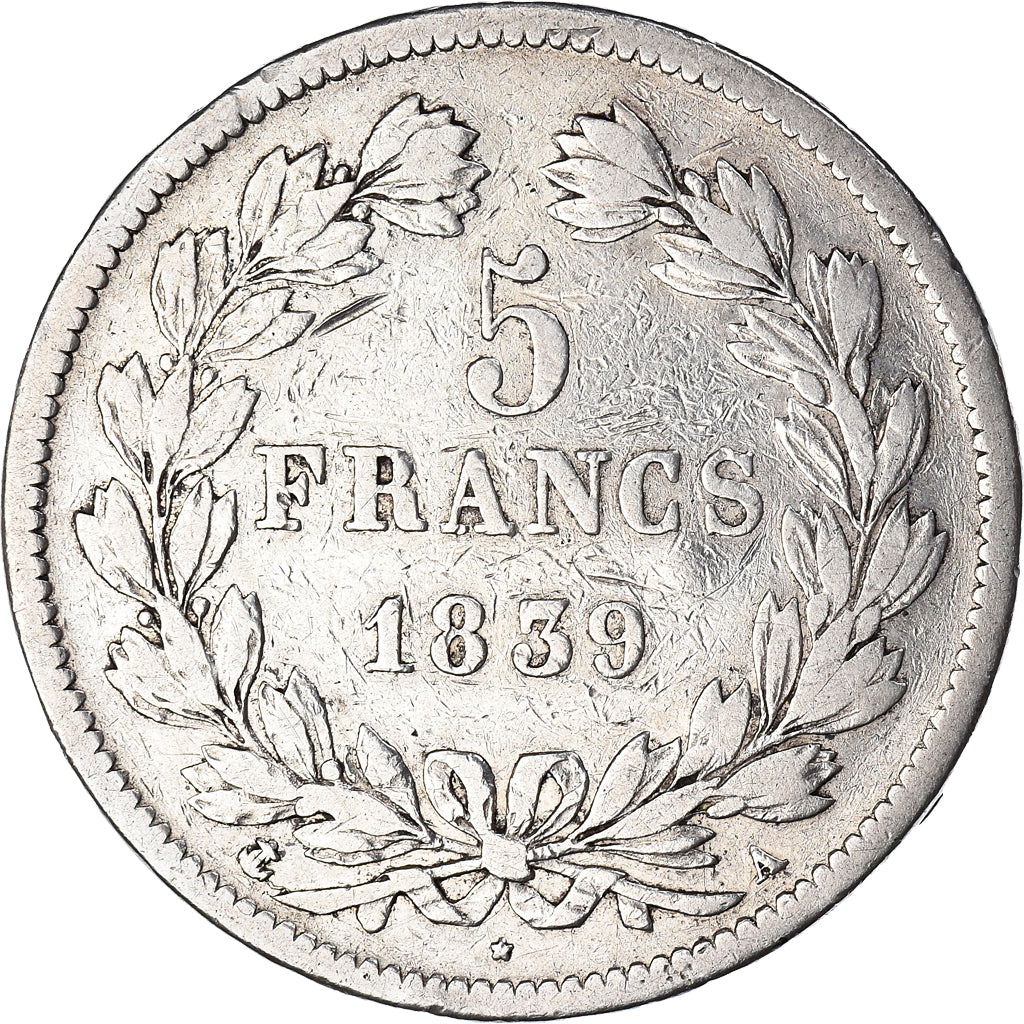 Monnaie, France, Louis-Philippe, 5 Francs, 1839, Paris, Cleaned, TB, Argent