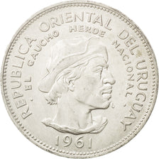 URUGUAY, 10 Pesos, 1961, KM #43, AU(55-58), Silver, 33, 12.54