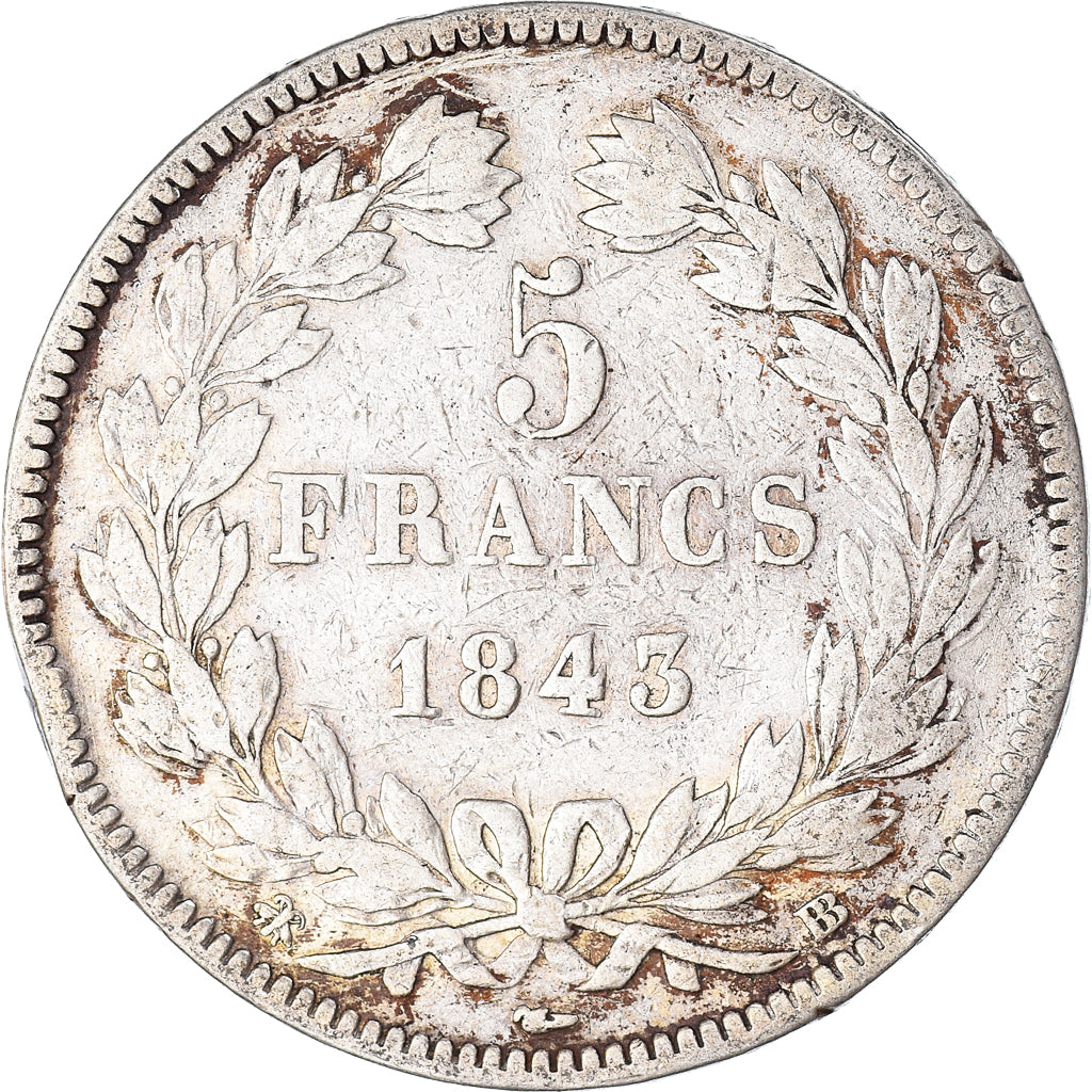 Monnaie, France, Louis-Philippe, 5 Francs, 1843, Strasbourg, TB, Argent
