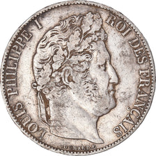 Moneda, Francia, Louis-Philippe, 5 Francs, 1847, Paris, BC+, Plata, KM:749.1