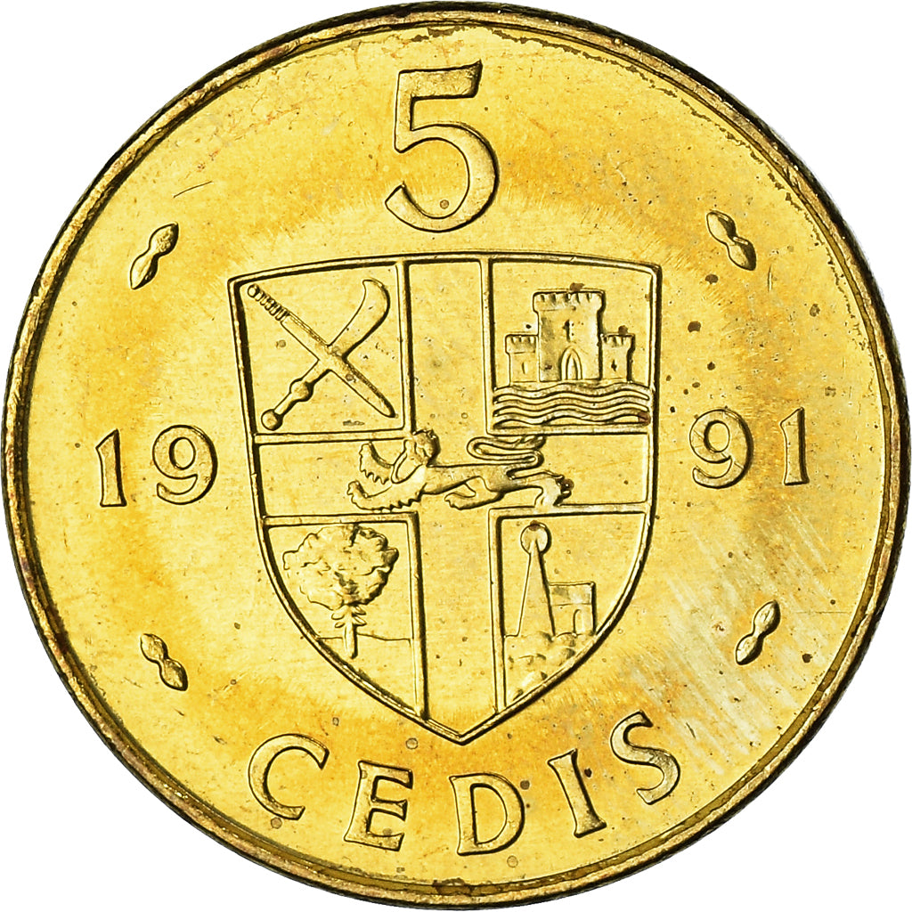 Monnaie, Ghana, 5 Cedis, 1991, SPL, Brass plated steel, KM:33
