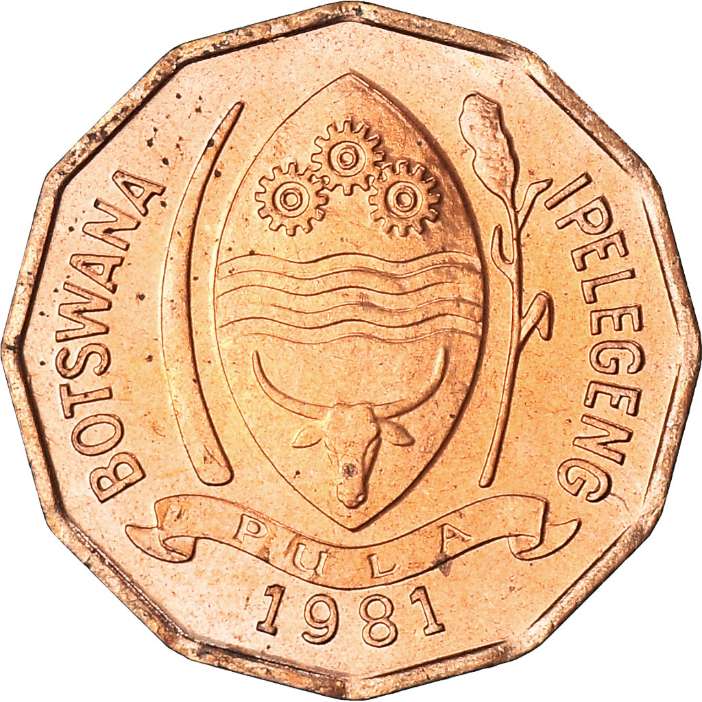 Moneta, Botswana, 2 Thebe, 1981, MS(63), Brązowy, KM:14