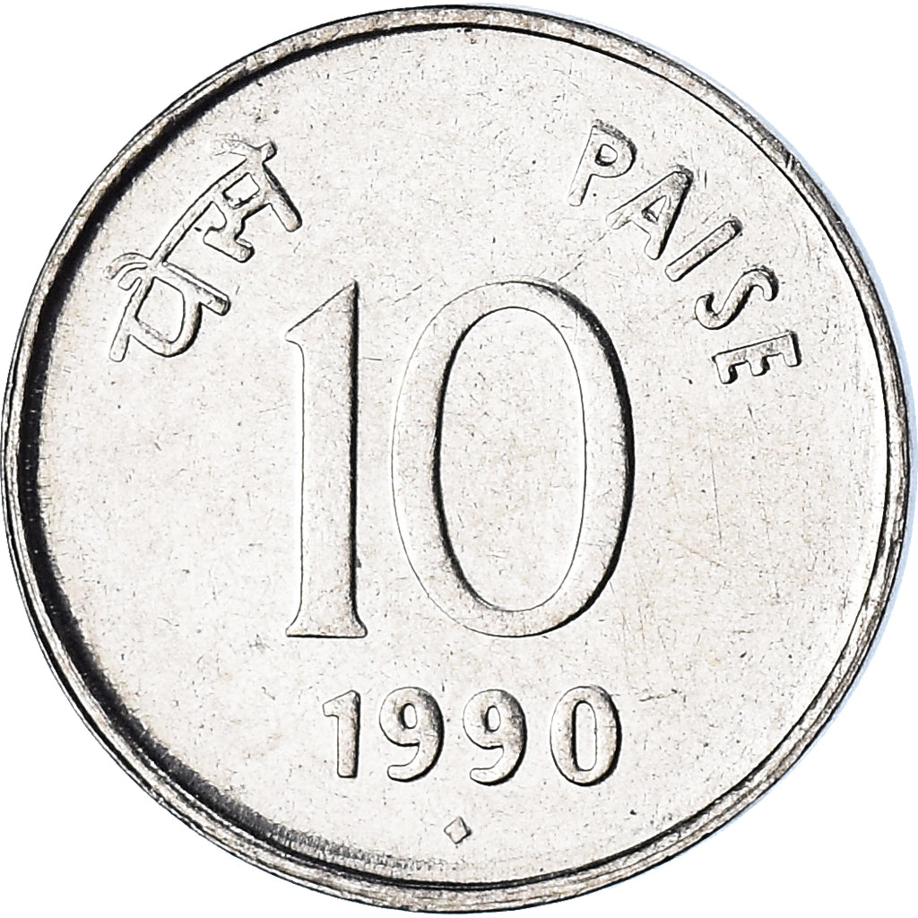 Coin, INDIA-REPUBLIC, 10 Paise, 1990, MS(63), Stainless Steel, KM:40.1