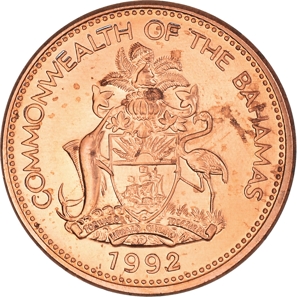 Coin, Bahamas, Elizabeth II, Cent, 1992, MS(63), Copper Plated Zinc, KM:59a