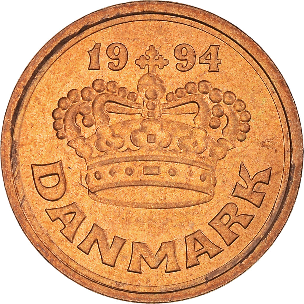 Coin, Denmark, Margrethe II, 25 Öre, 1994, MS(63), Bronze, KM:868.1