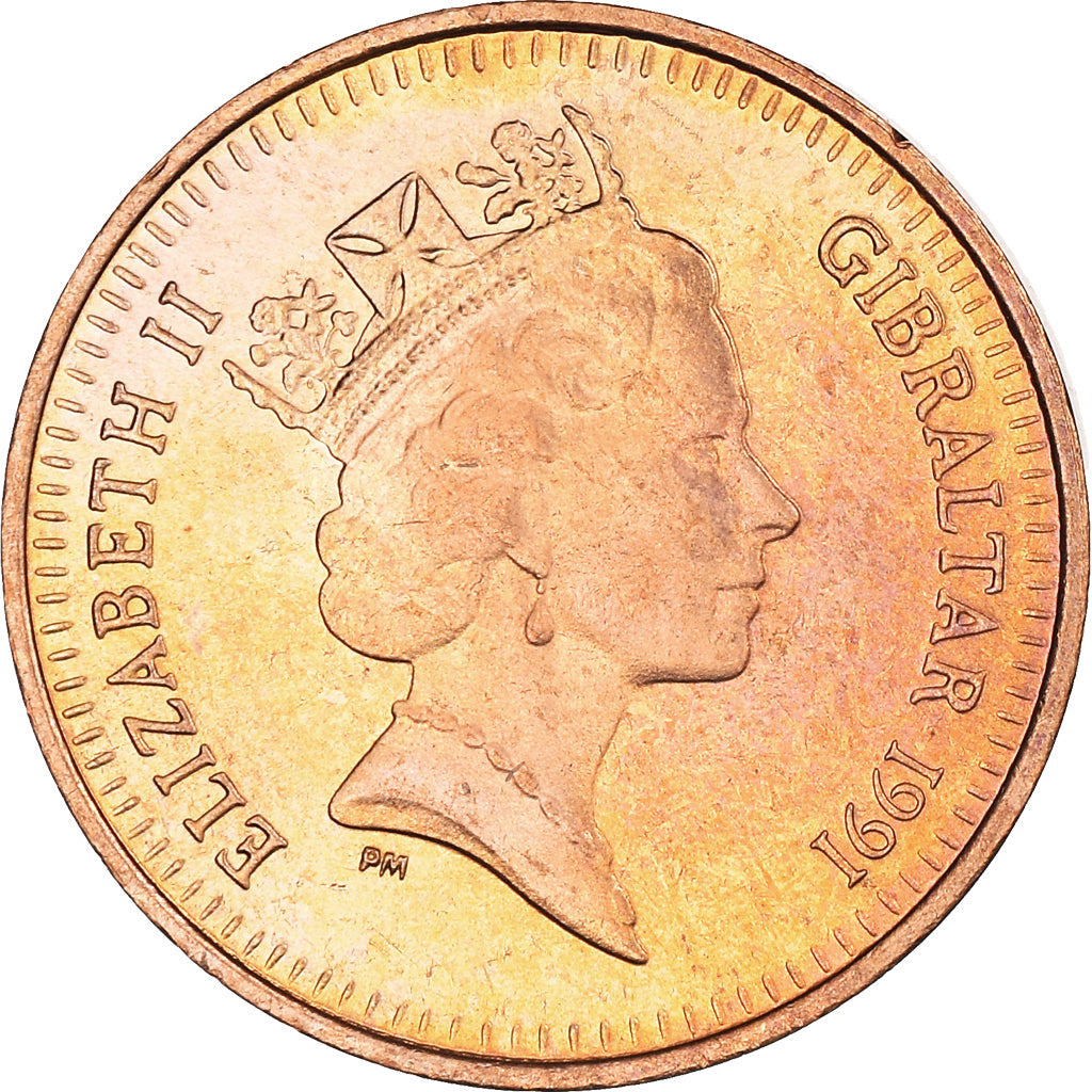 Coin, Gibraltar, Elizabeth II, Penny, 1991, MS(63), Bronze, KM:20