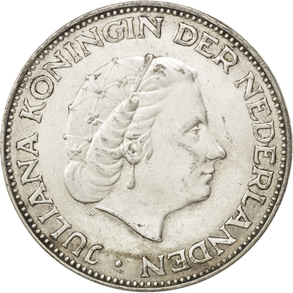 Coin, Netherlands, Juliana, 2-1/2 Gulden, 1959, AU(55-58), Silver, KM:185