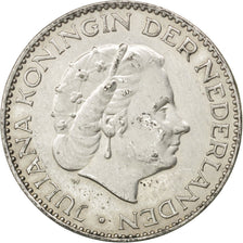 NETHERLANDS, Gulden, 1955, KM #184, AU(55-58), Silver, 25, 6.54