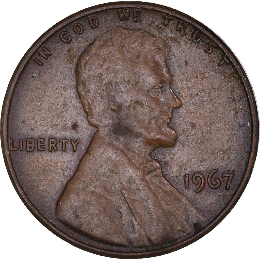 Coin, United States, Lincoln Cent, Cent, 1967, U.S. Mint, EF(40-45), Brass