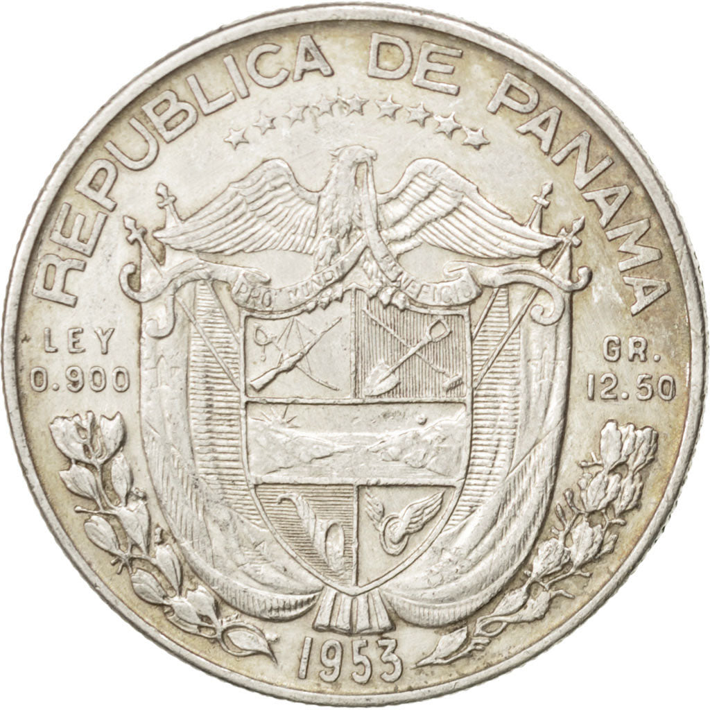 PANAMA, 1/2 Balboa, 1953, KM #20, AU(55-58), Silver, 30.6, 12.50