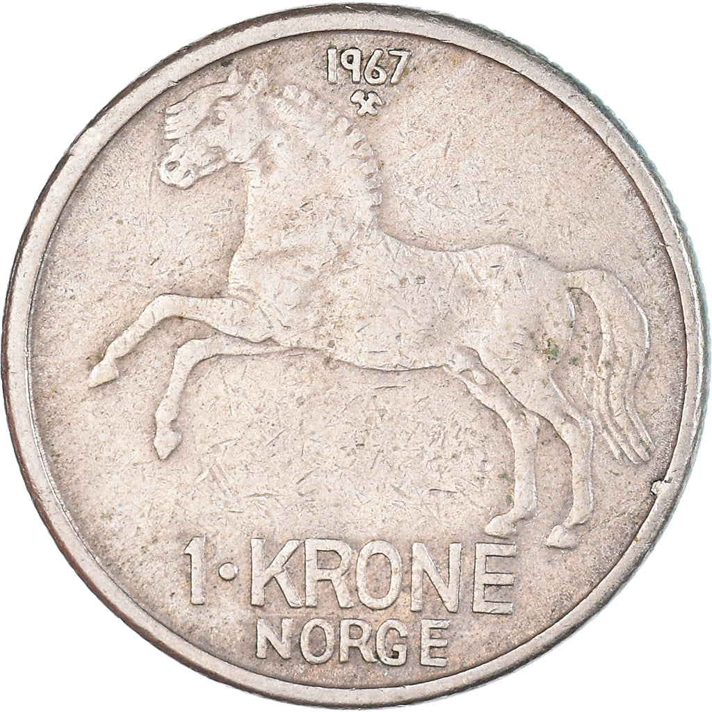 Coin, Norway, Olav V, Krone, 1967, VF(20-25), Copper-nickel, KM:409