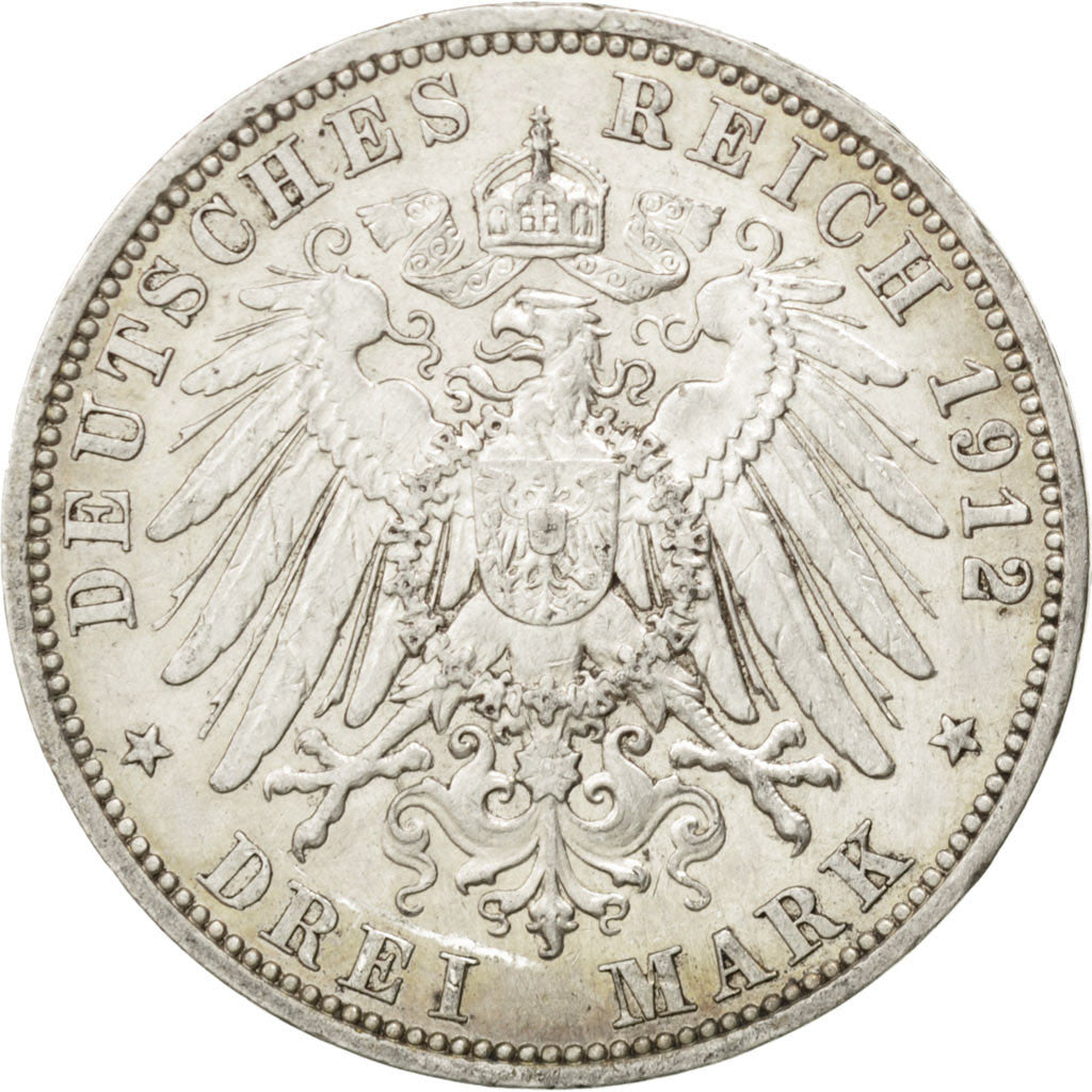 Coin, German States, PRUSSIA, Wilhelm II, 3 Mark, 1912, Berlin, AU(50-53)