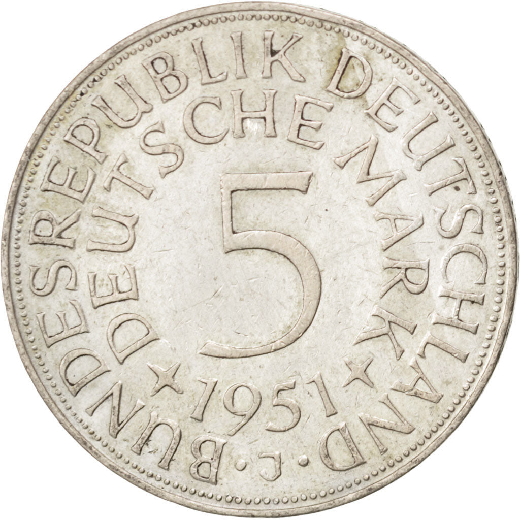 GERMANIA - REPUBBLICA FEDERALE, 5 Mark, 1951, Hambourg, BB+, Argento, KM:112.1