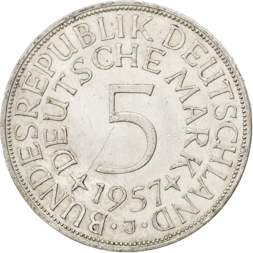 Coin, GERMANY - FEDERAL REPUBLIC, 5 Mark, 1957, Hambourg, AU(50-53), Silver