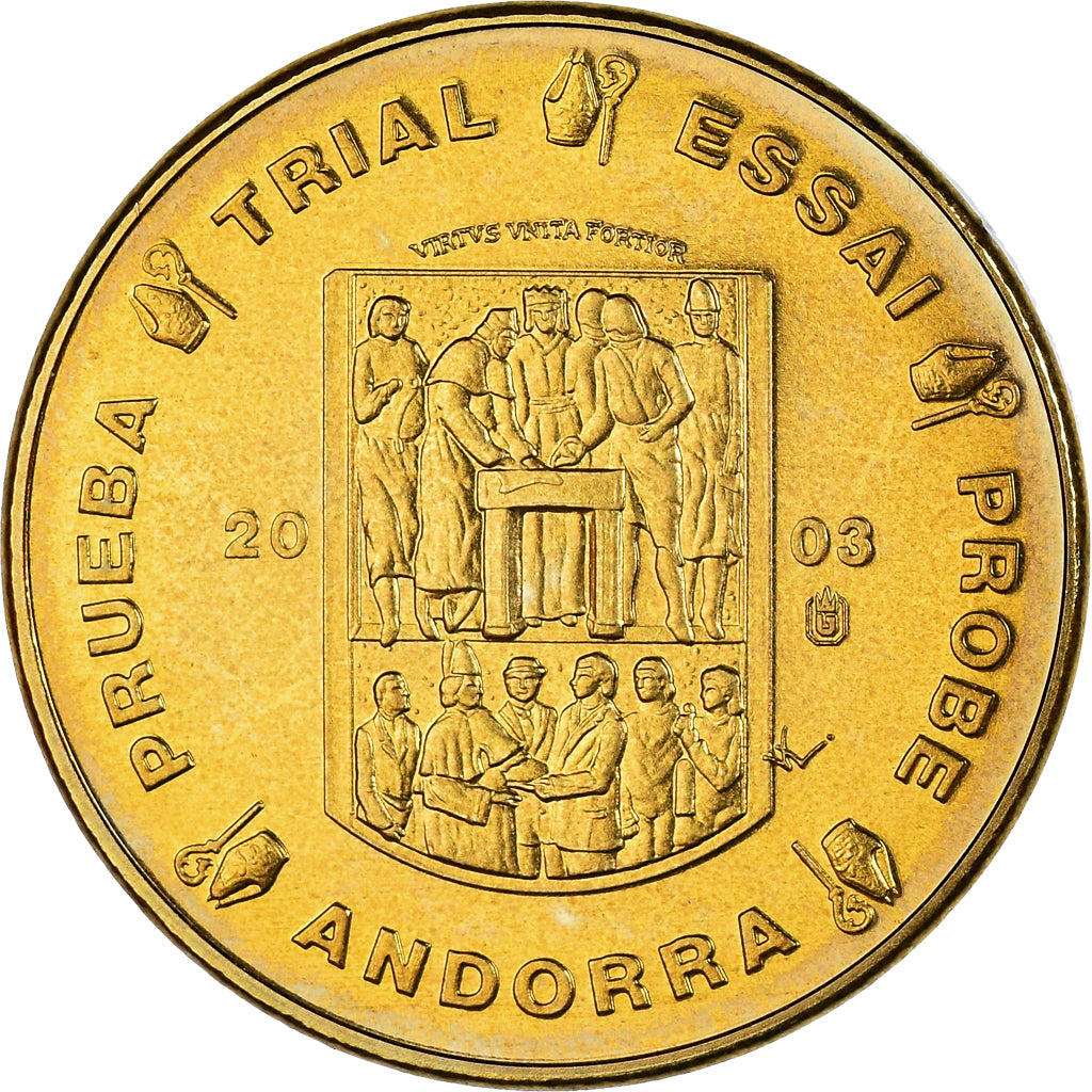 Andorra, Medal, 10 C, Essai-Trial, 2003, MS(65-70), Copper-Nickel Gilt