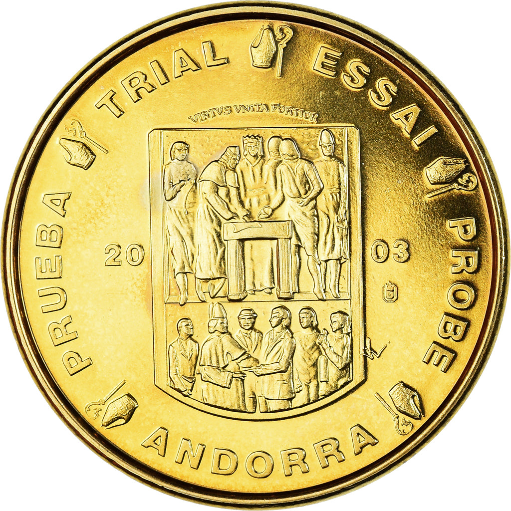 Andorra, Medal, 50 C, Essai Trial, 2003, MS(65-70), Copper-Nickel Gilt