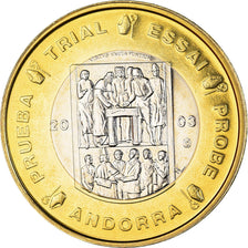 Andorra, medaglia, 1 E, Essai-Trial, 2003, FDC, Bi-metallico