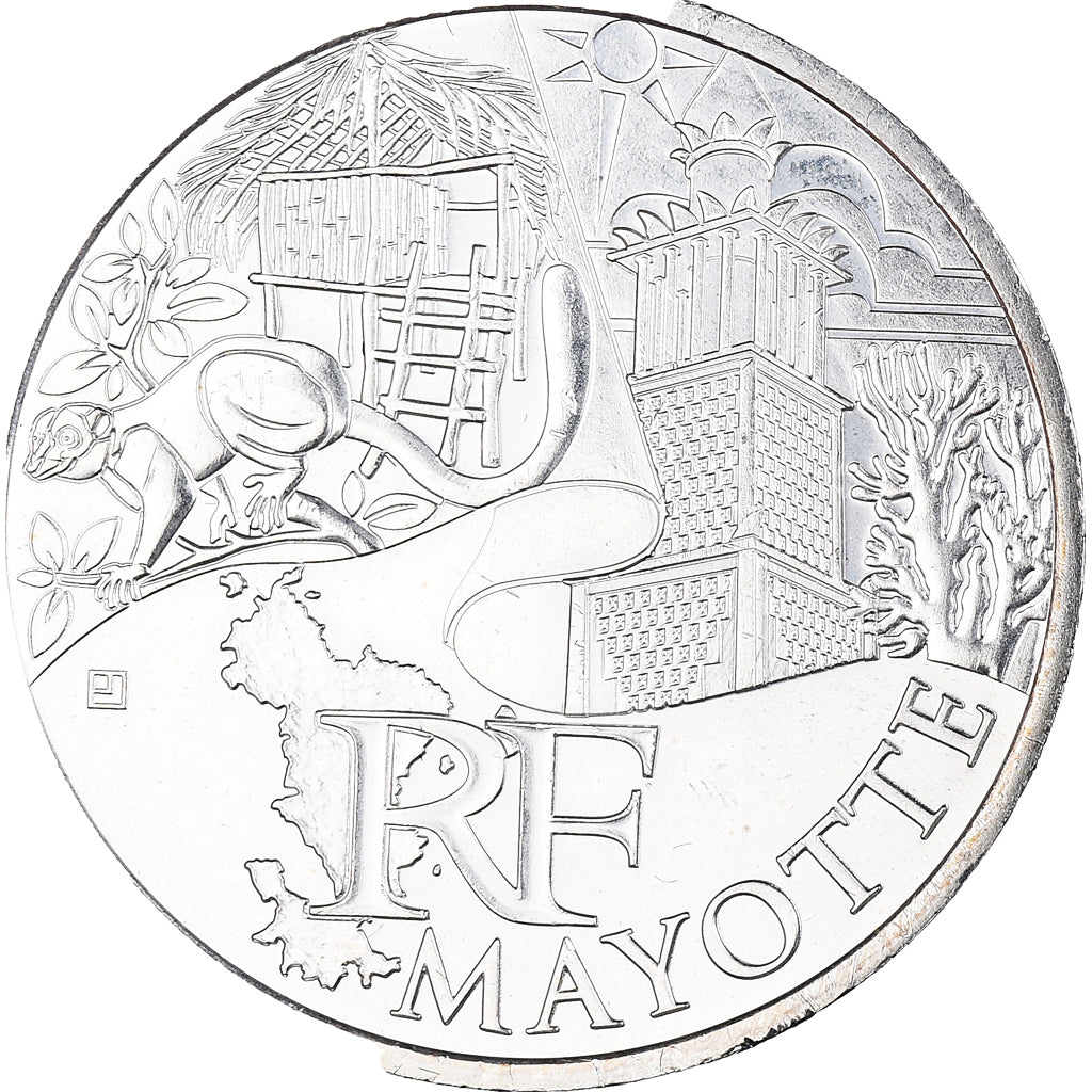 France, 10 Euro, 2011, Paris, Mayotte, MS(63), Silver, KM:1726