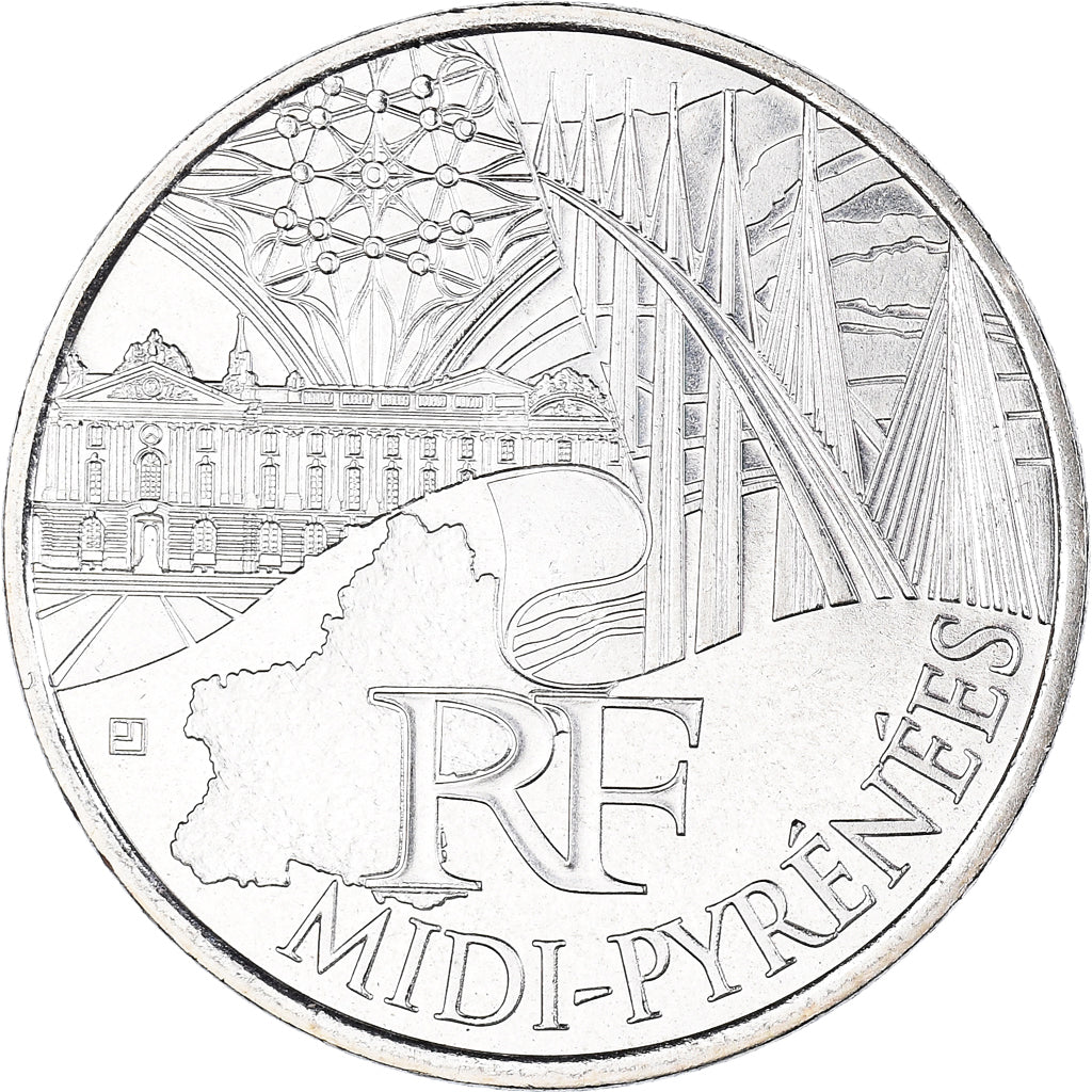 France, 10 Euro, 2011, Paris, Midi-Pyrénées, MS(63), Silver, KM:1752