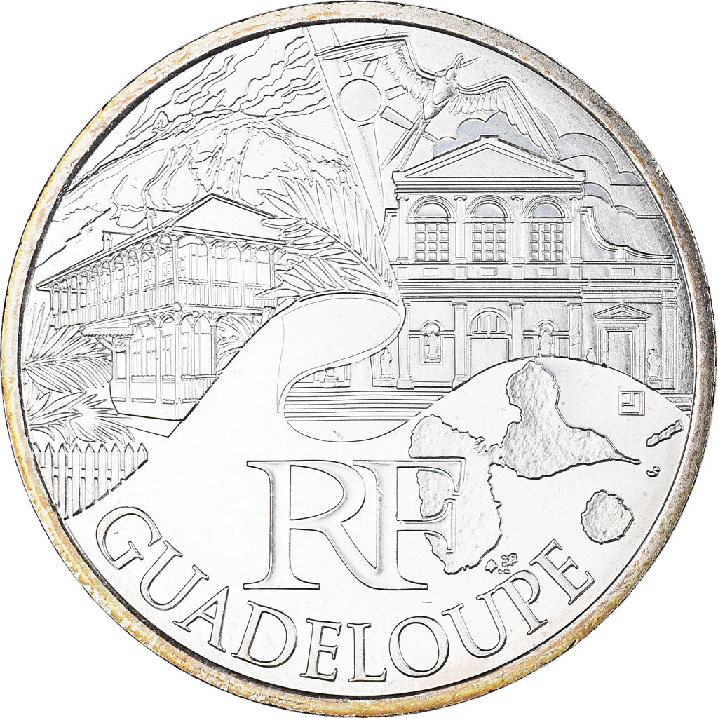 France, 10 Euro, 2011, Paris, Guadeloupe, MS(63), Silver, KM:1737