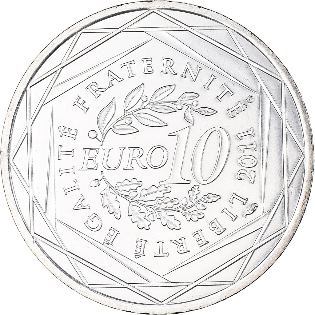 France, 10 Euro, 2011, Paris, Guadeloupe, MS(63), Silver, KM:1737
