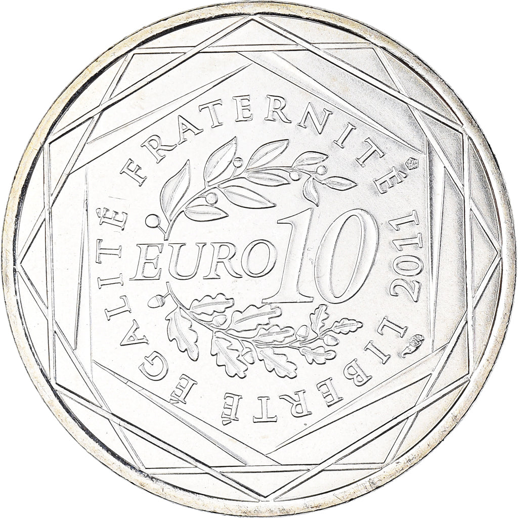 France, 10 Euro, 2011, Paris, Basse-Normandie, MS(63), Silver, KM:1729