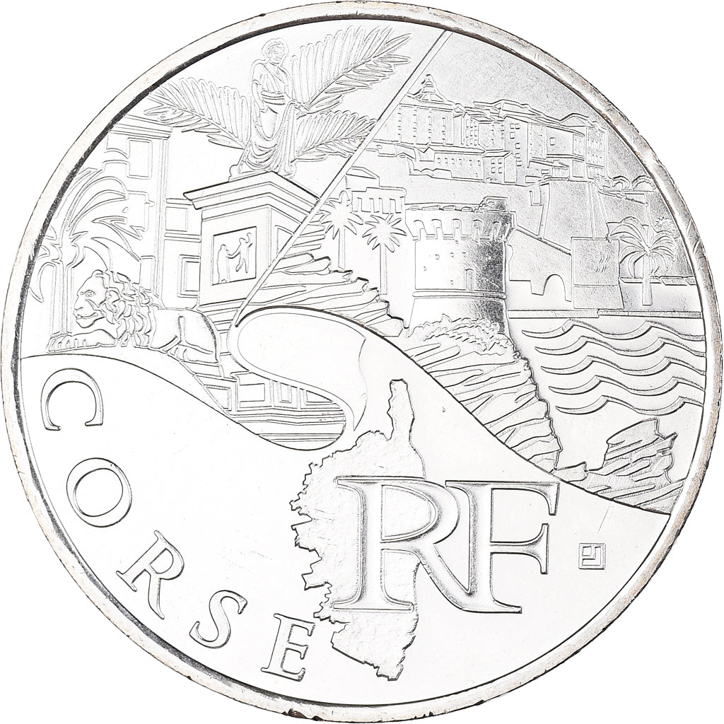 France, 10 Euro, 2011, Paris, Corse, MS(63), Silver, KM:1740