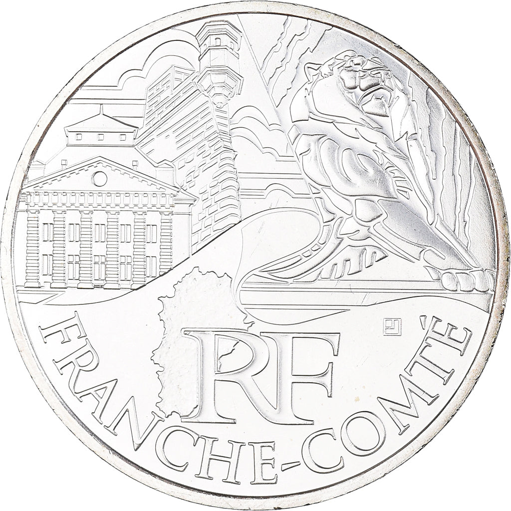 France, 10 Euro, 2011, Paris, Franche-Comté, MS(63), Silver, KM:1735