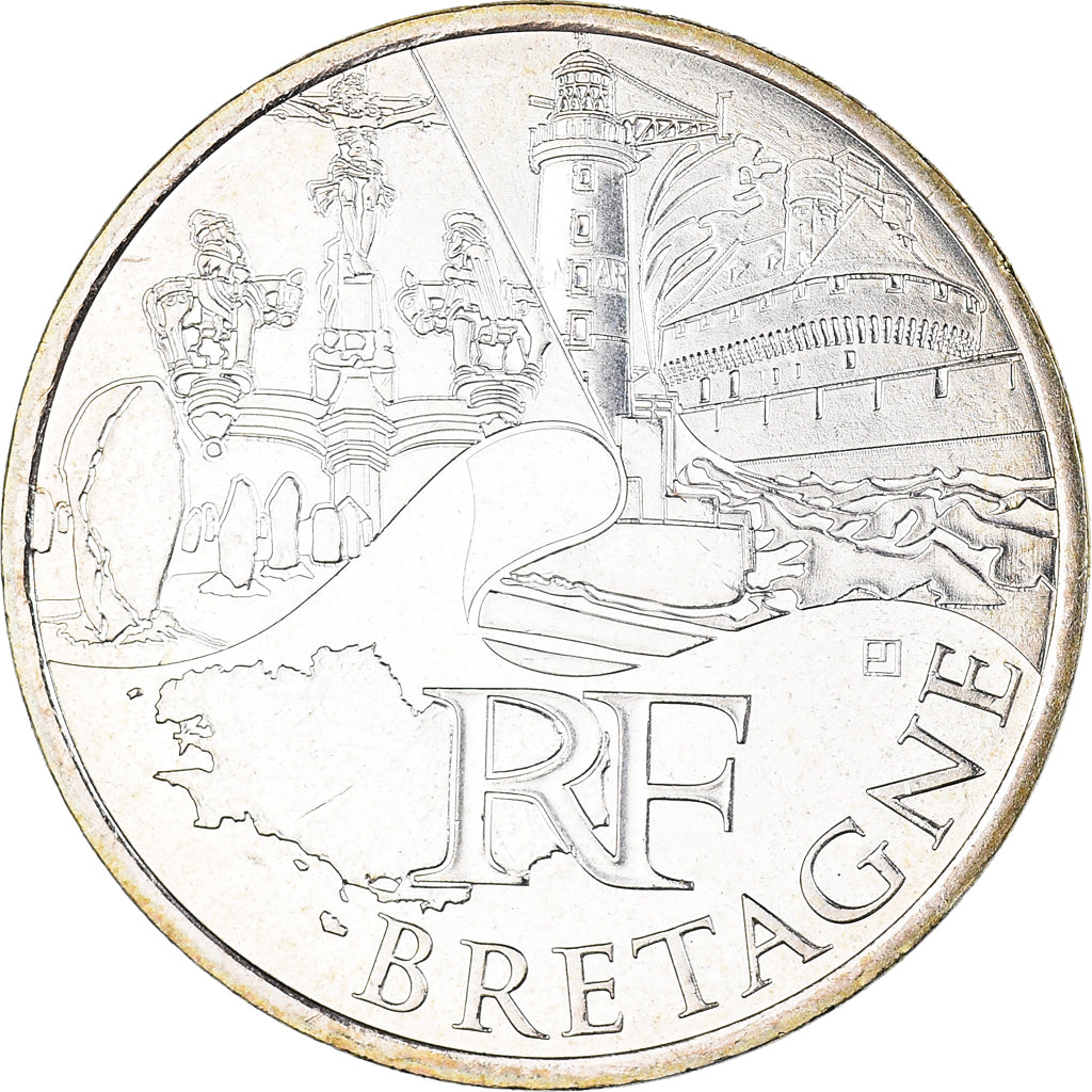 France, 10 Euro, 2011, Paris, Bretagne, MS(63), Silver, KM:1730