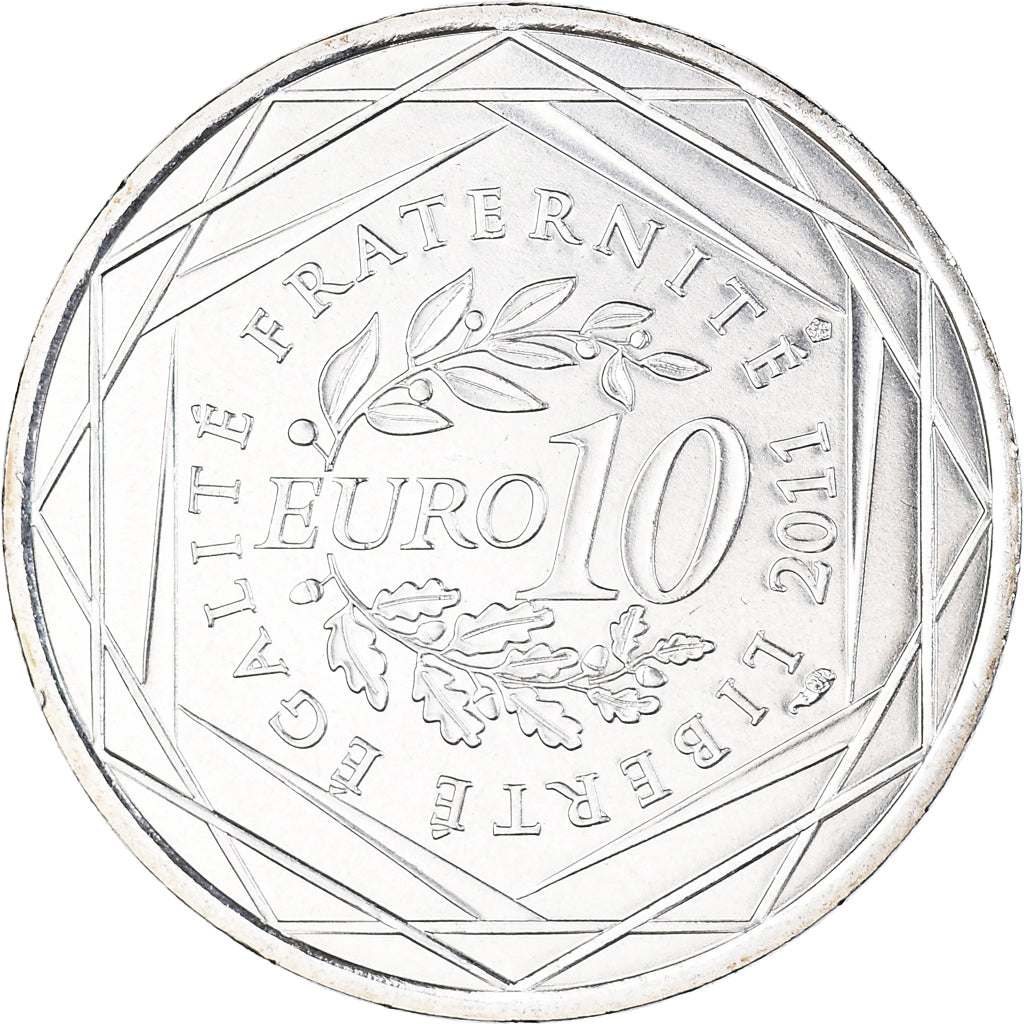 France, 10 Euro, 2011, Paris, Réunion, MS(63), Silver, KM:1750