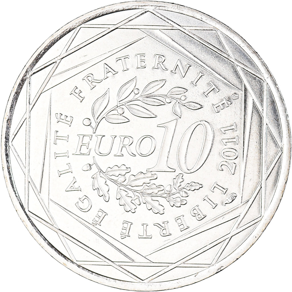 France, 10 Euro, 2011, Paris, Aquitaine, MS(63), Silver, KM:1727