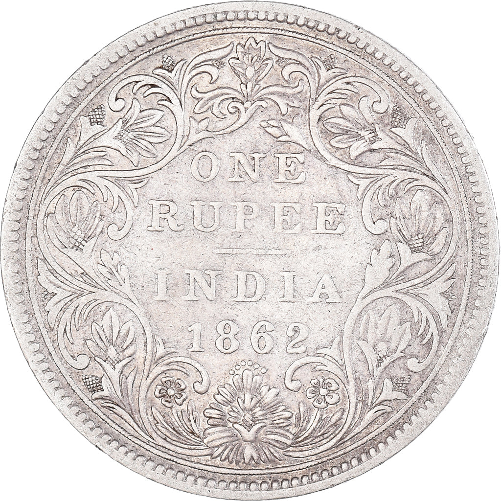 Coin, INDIA-BRITISH, Victoria, Rupee, 1862, Bombay, VF(20-25), Silver, KM:473.1