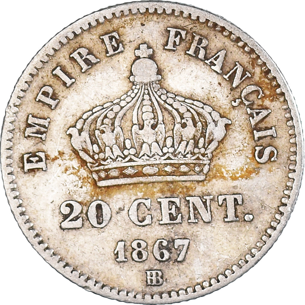 Moneta, Francja, Napoleon III, Napoléon III, 20 Centimes, 1867, Strasbourg
