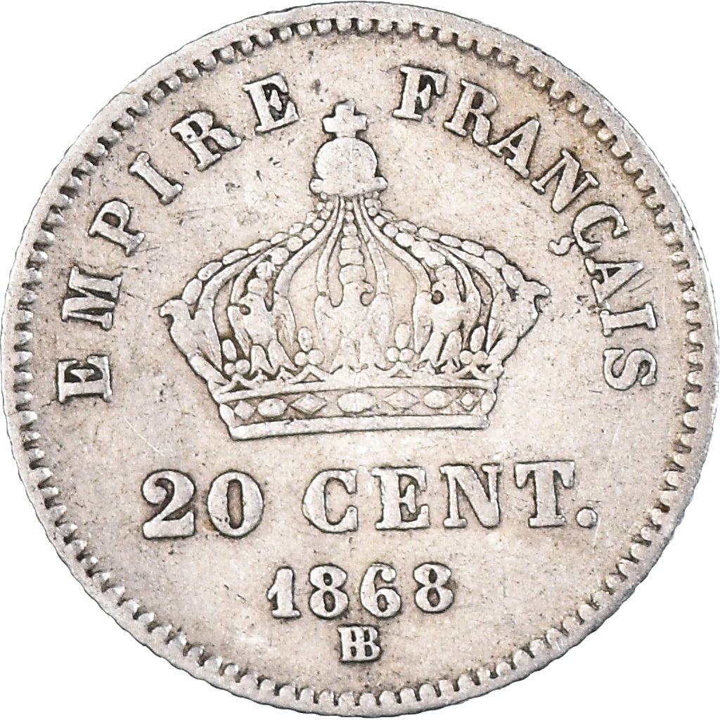 Moneta, Francia, Napoleon III, Napoléon III, 20 Centimes, 1868, Strasbourg, MB