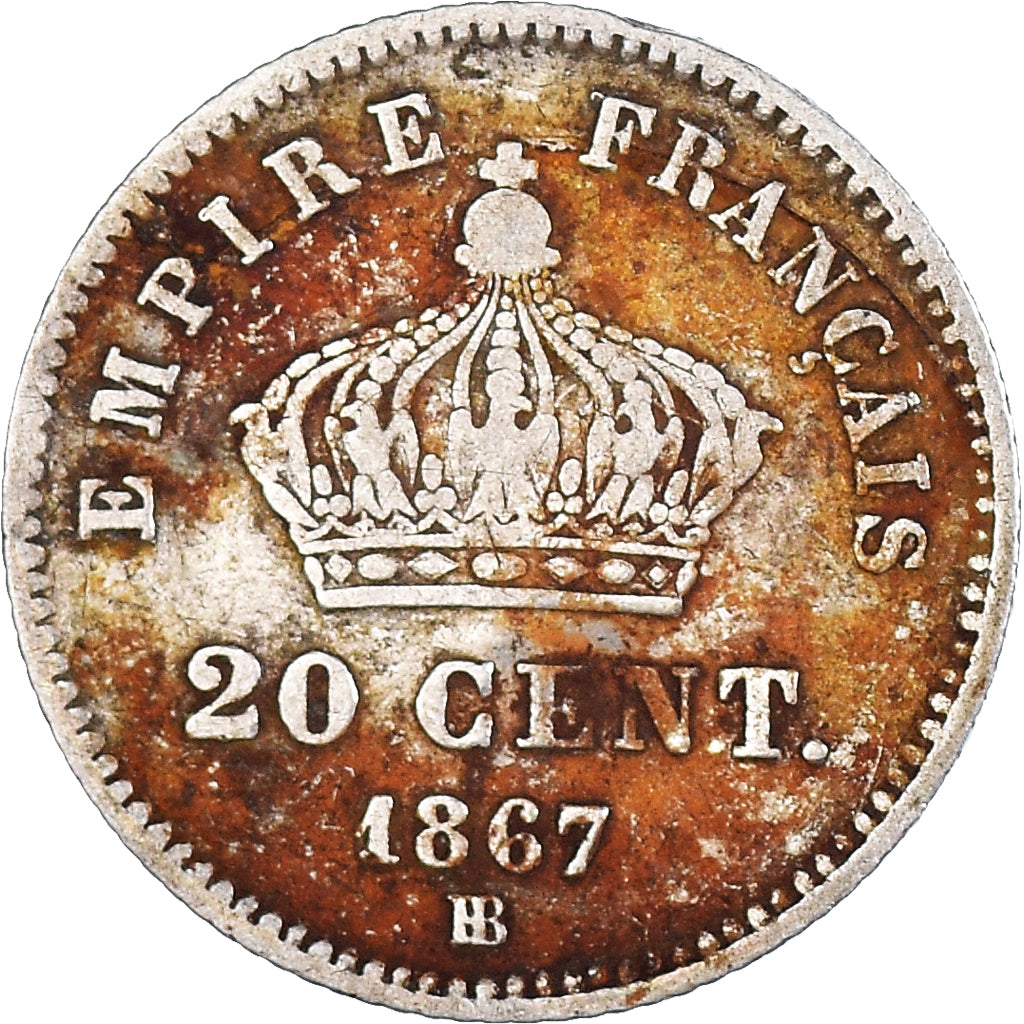 Moeda, França, Napoleon III, Napoléon III, 20 Centimes, 1867, Strasbourg