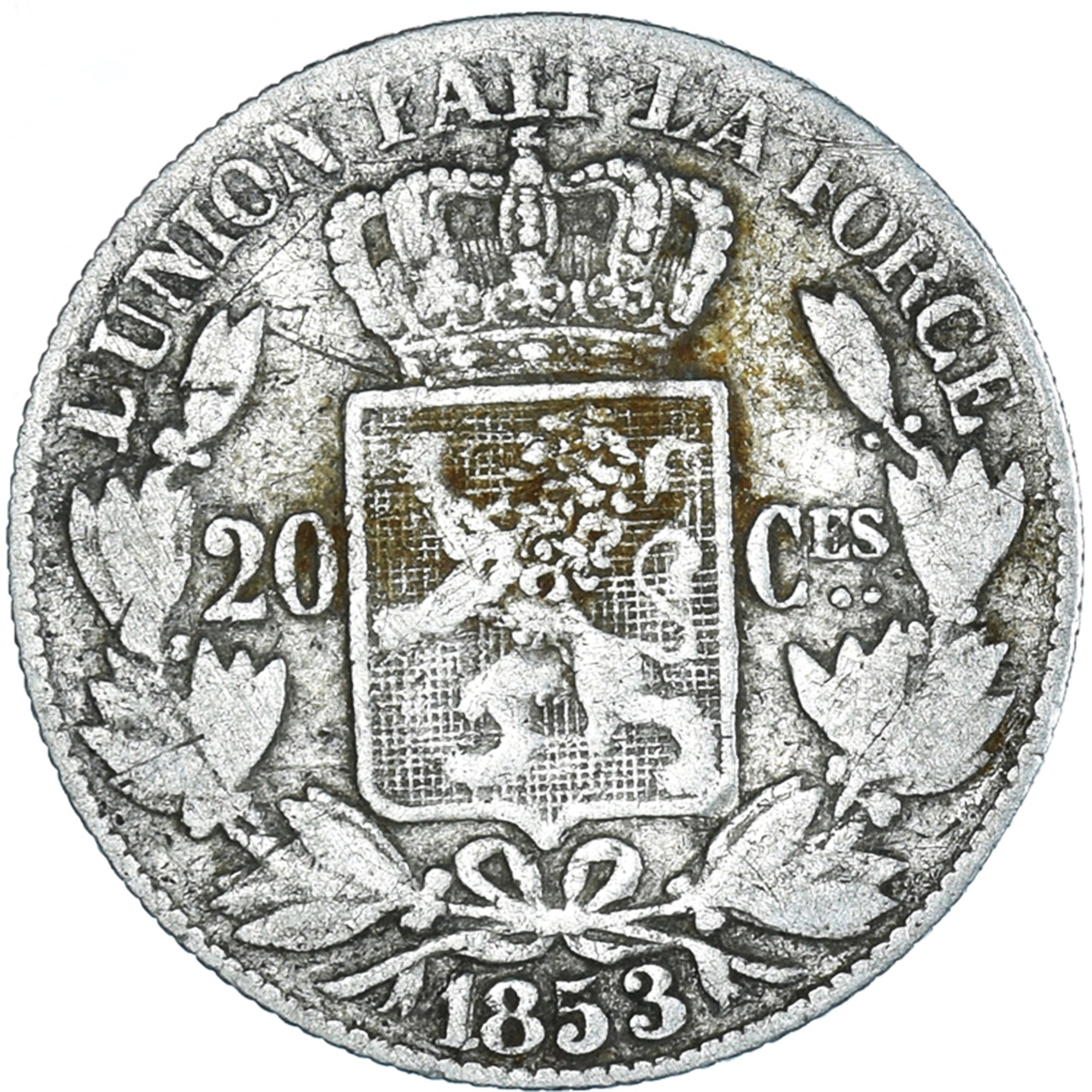 Coin, Belgium, Leopold I, 20 Centimes, 1853, VF(20-25), Silver, KM:19