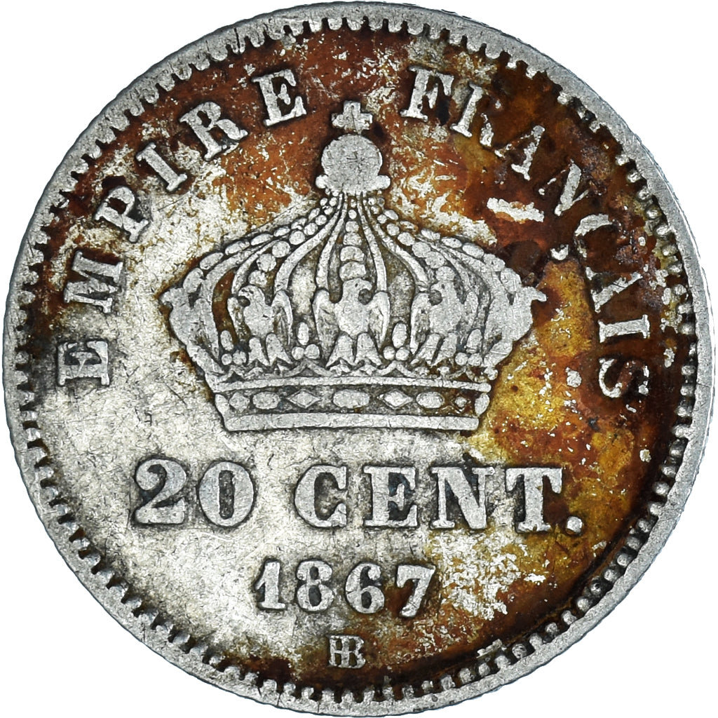 Moneta, Francia, Napoleon III, Napoléon III, 20 Centimes, 1867, Strasbourg, MB