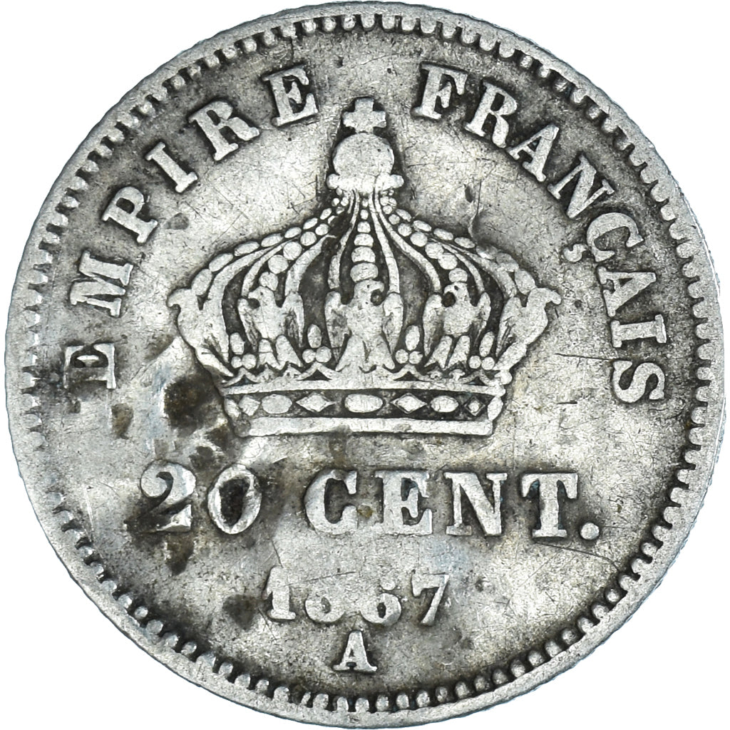 Moneda, Francia, Napoleon III, Napoléon III, 20 Centimes, 1867, Paris, BC