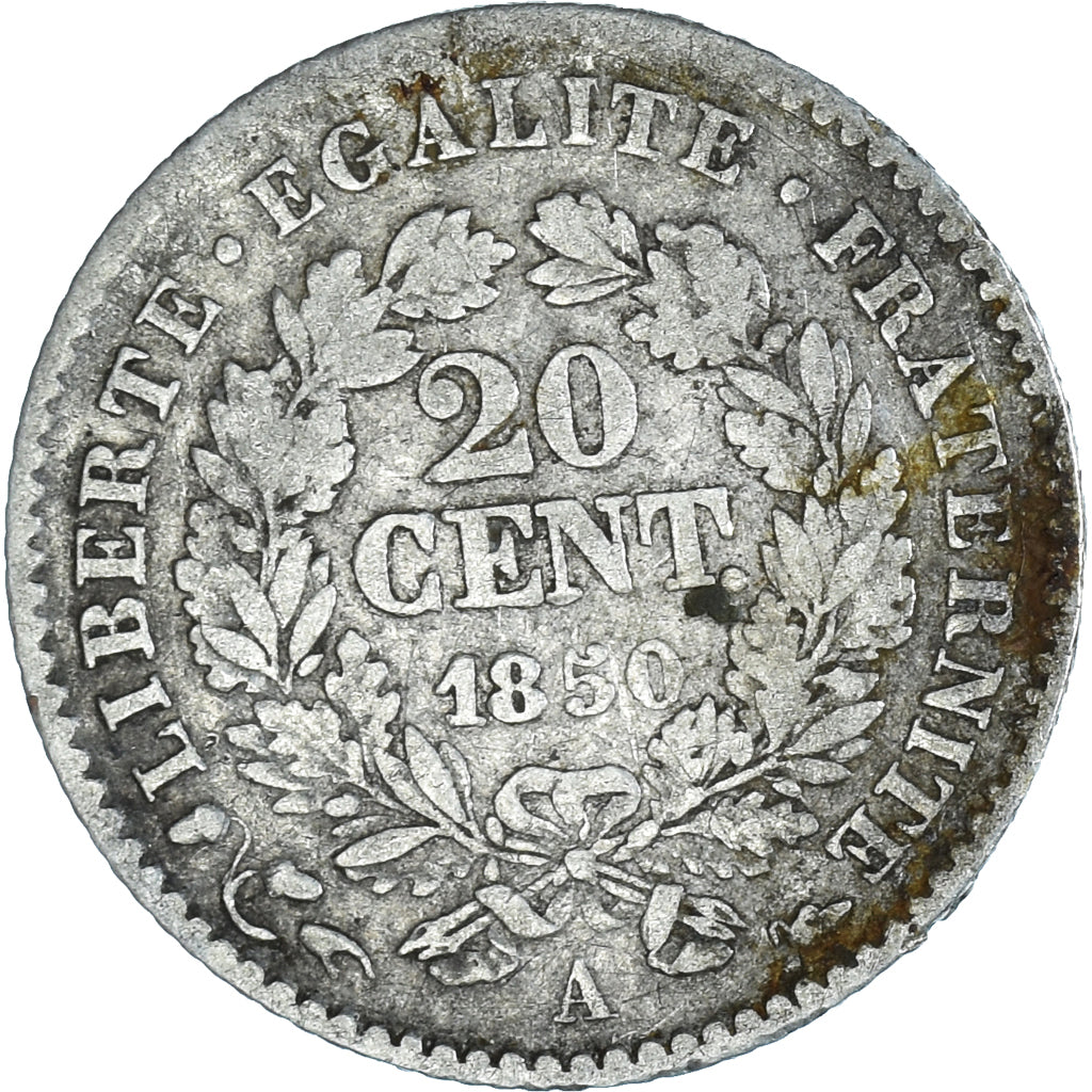Coin, France, Cérès, 20 Centimes, 1850, Paris, VF(20-25), Silver, KM:758.1