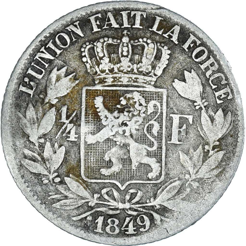 Moneda, Bélgica, Leopold I, 1/4 Franc, 1849, BC+, Plata, KM:14