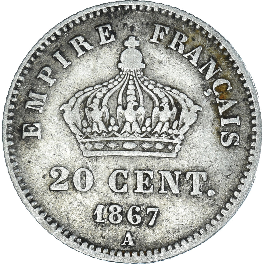 Moneta, Francia, Napoleon III, Napoléon III, 20 Centimes, 1867, Paris, MB+