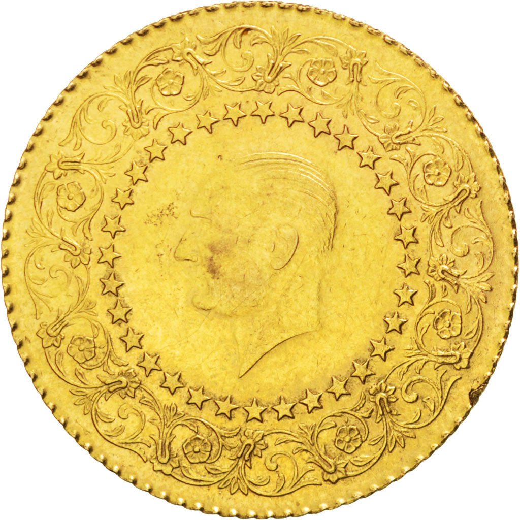 TURKEY, 50 Kurush, 1968, KM #871, AU(50-53), Gold, 3.49