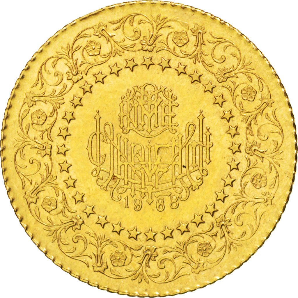 TURKEY, 50 Kurush, 1968, KM #871, AU(50-53), Gold, 3.49