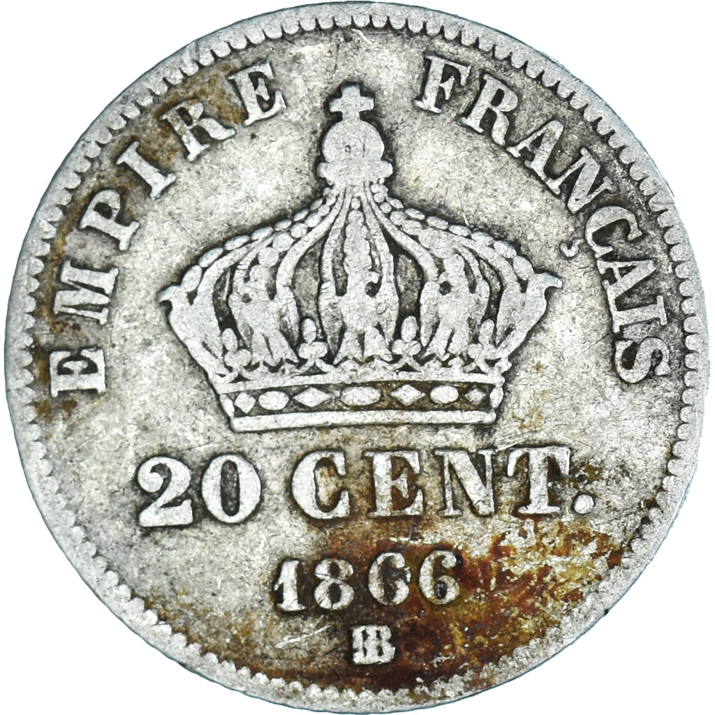 Coin, France, Napoleon III, Napoléon III, 20 Centimes, 1866, Strasbourg