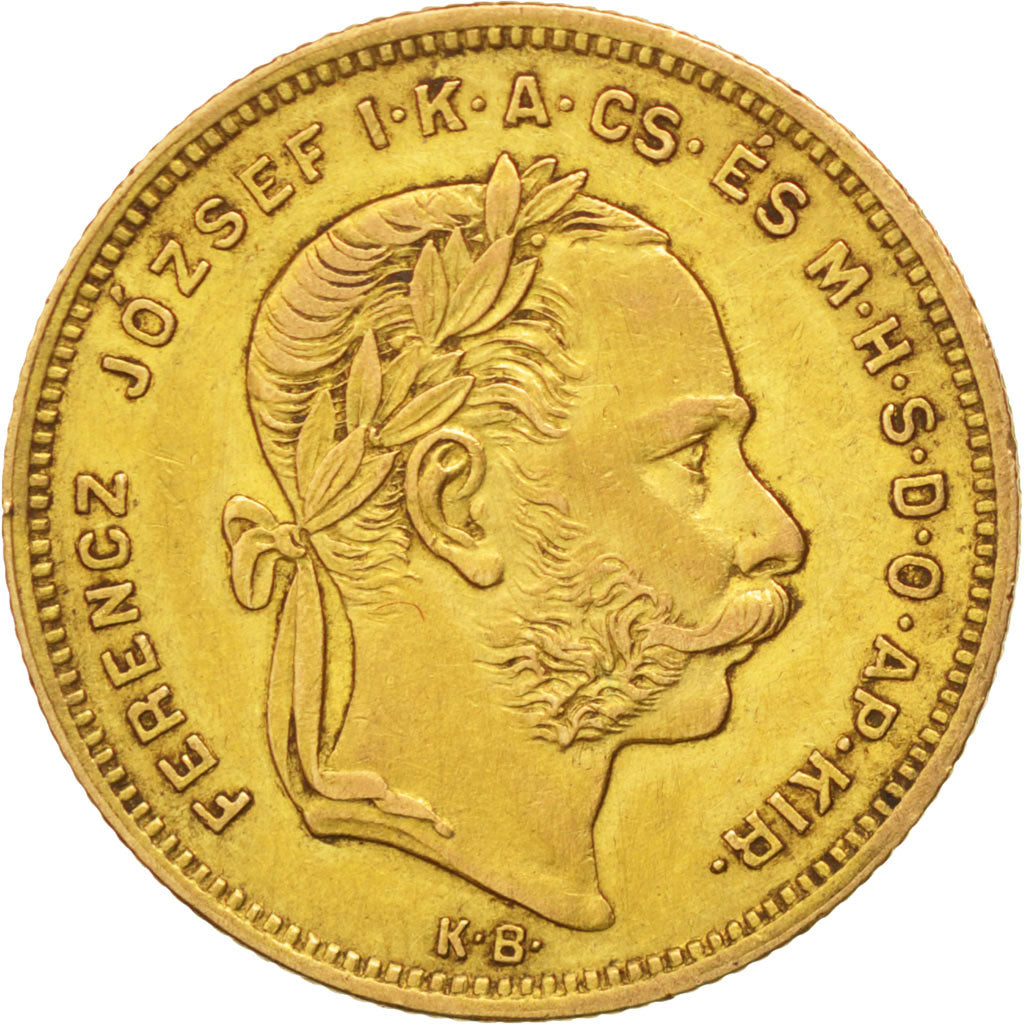 Ungheria, Franz Joseph I, 8 Forint 20 Francs, 1878, Kremnitz, BB, Oro, KM:455.1