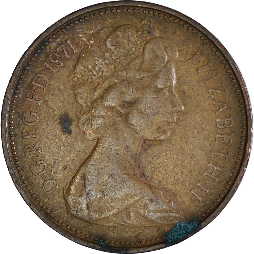 Monnaie, Grande-Bretagne, Elizabeth II, 2 New Pence, 1971, British Royal Mint