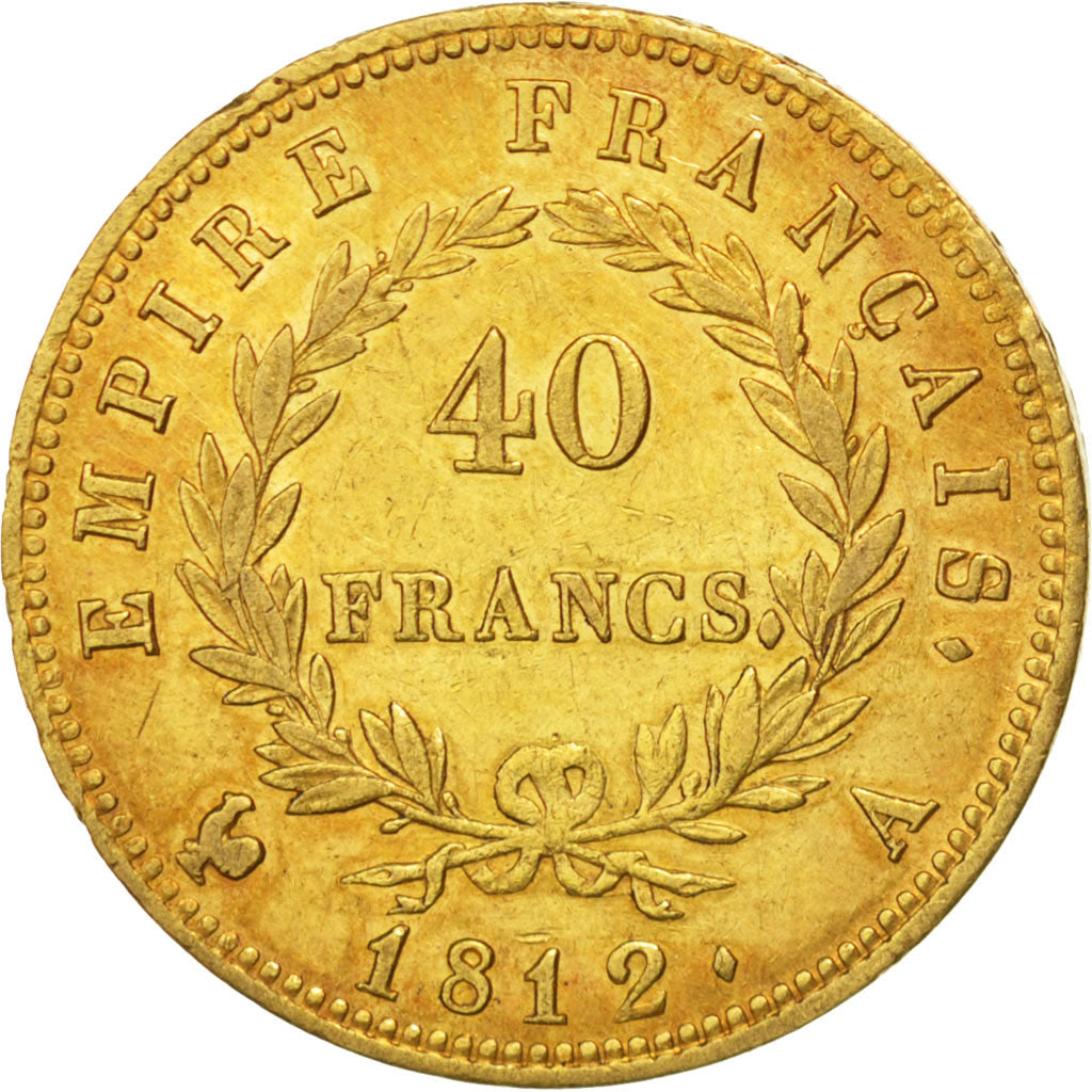 FRANCE, Napoléon I, 40 Francs, 1812, Paris, KM #696.1, EF(40-45), Gold, Gadoury