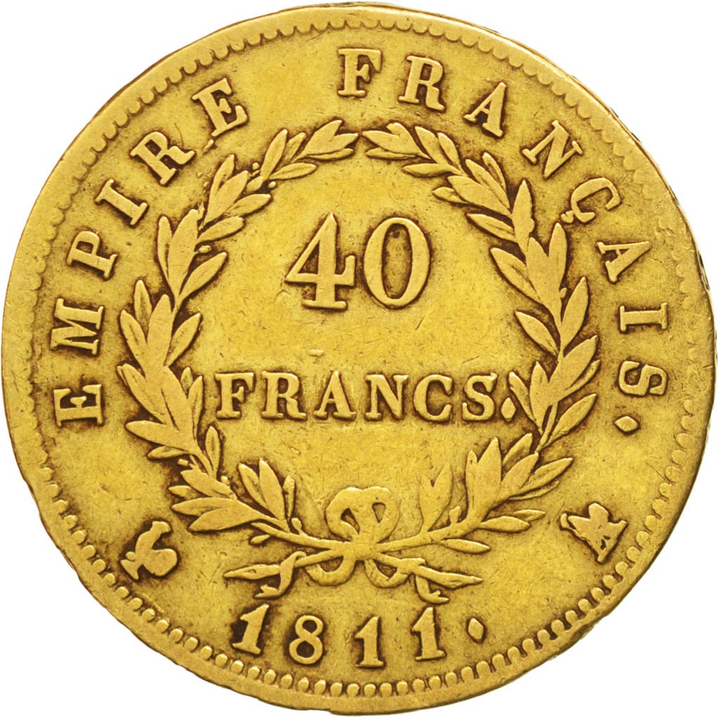 FRANCE, Napoléon I, 40 Francs, 1811, Paris, KM #696.1, VF(20-25), Gold, Gadoury 