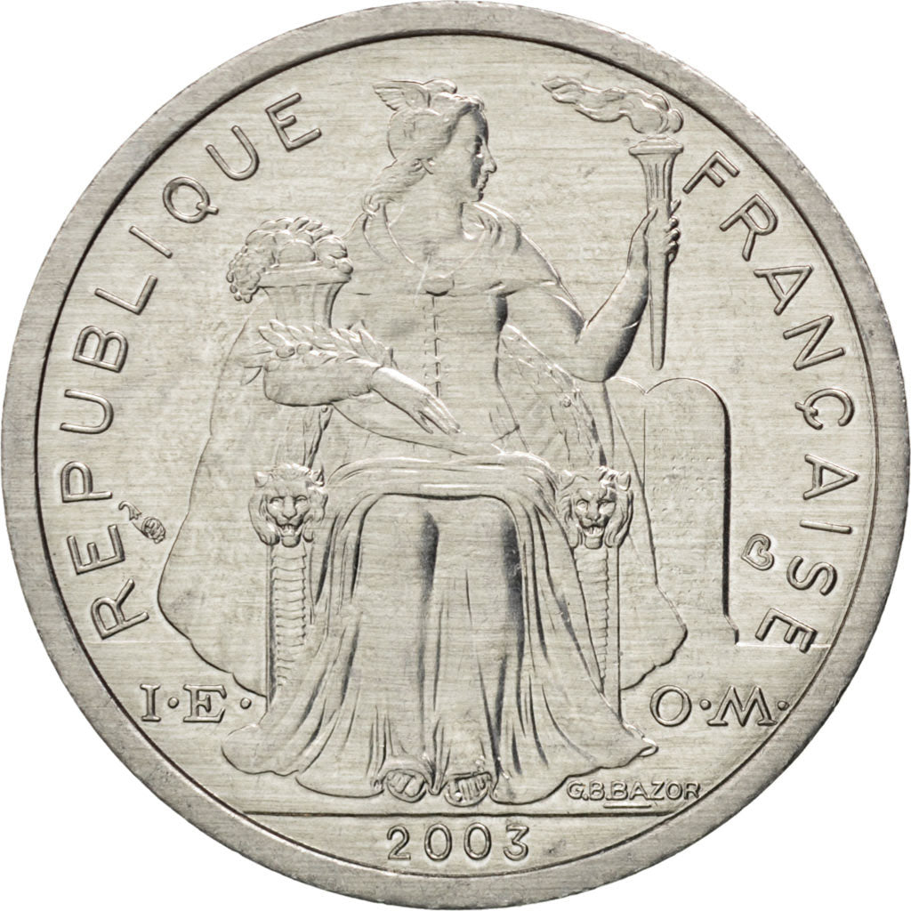FRENCH POLYNESIA, 2 Francs, 2003, Paris, KM #10, MS(63), Aluminum, 27, Lecompte.